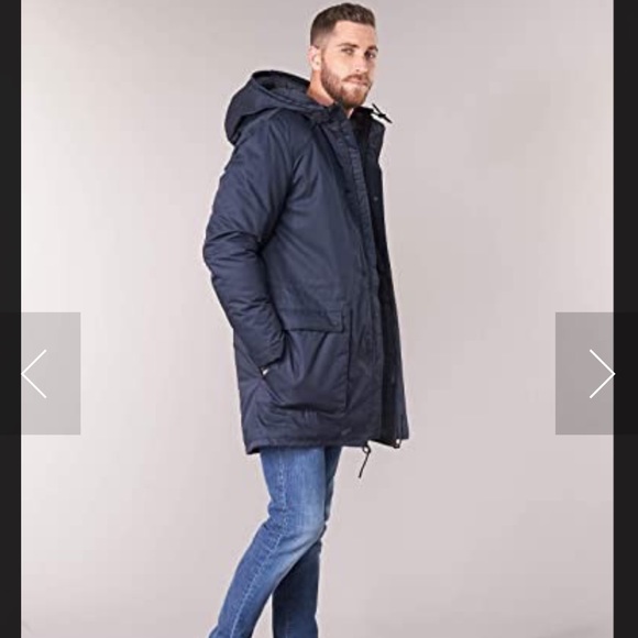 Selected Homme Identity Hooded Coat Winter Rain Heavy Jacket Blue Mens L Zip Up - Picture 15 of 16